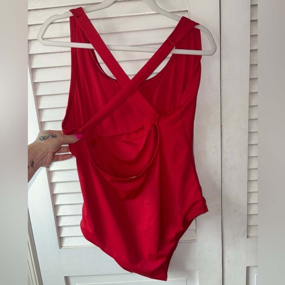 Andie Women's Tulum Crossback One Piece Swimsuit Cherry Red XXL 2X - Picture 4 of 8